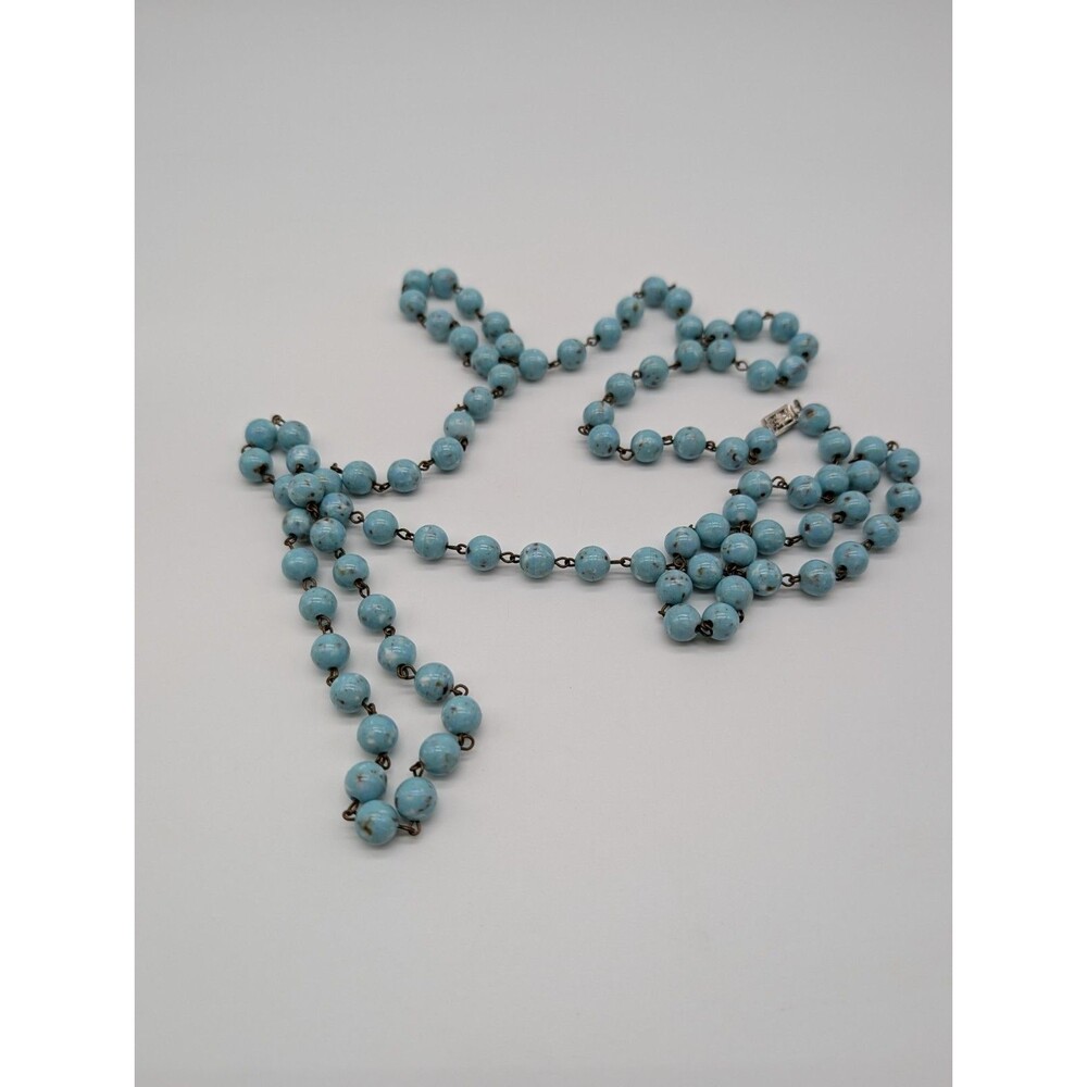 Faux Turquoise Plastic Bead Necklace 25" - Picture 5 of 6